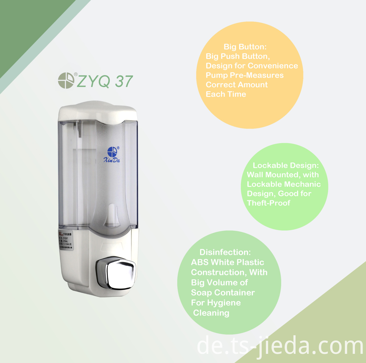 Seifenspender im Druckknopfstil für mehr Komfort Push button style Soap dispenser for convenience